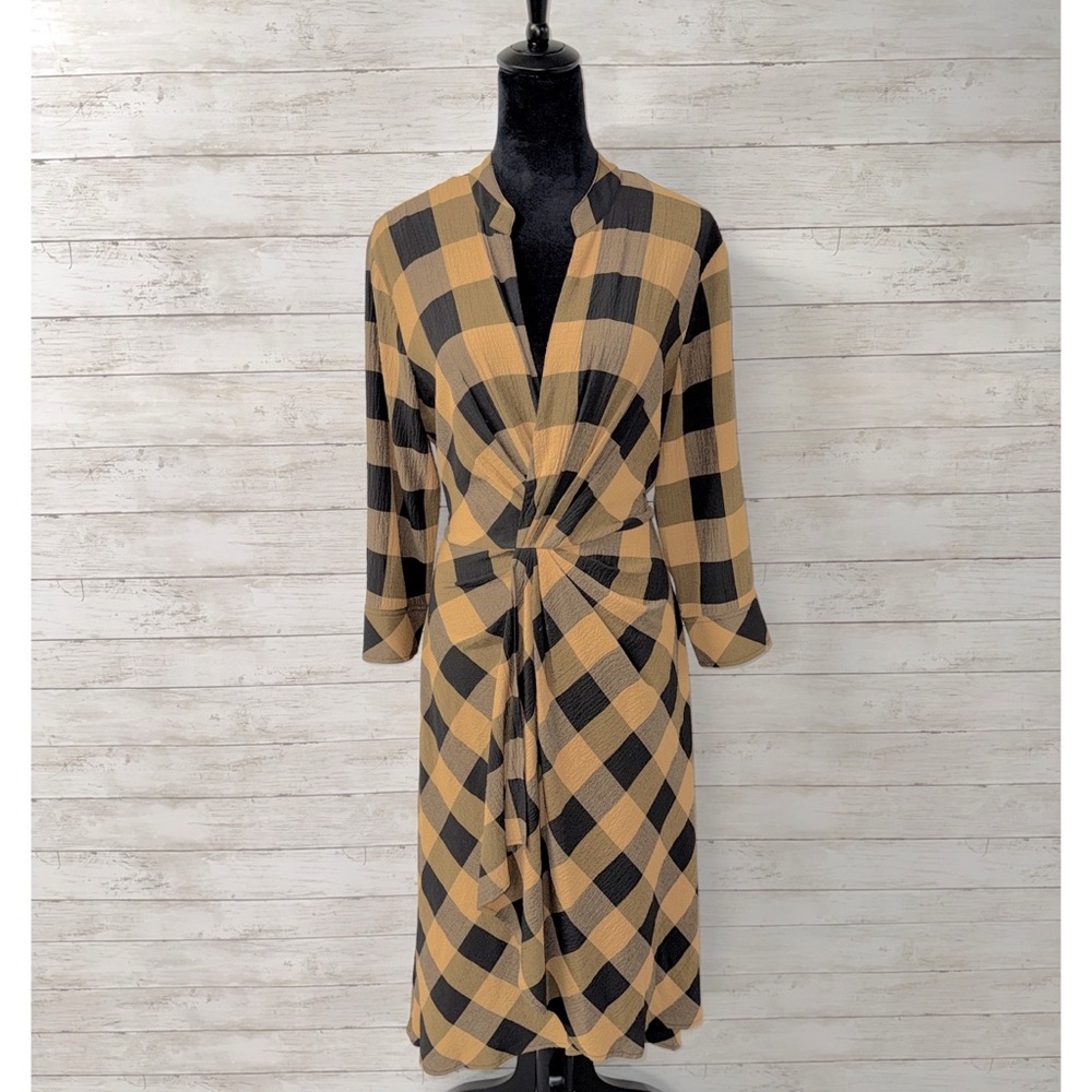 Calvin Klein Buffalo Check Surplice Midi Dress - Picture 4 of 8